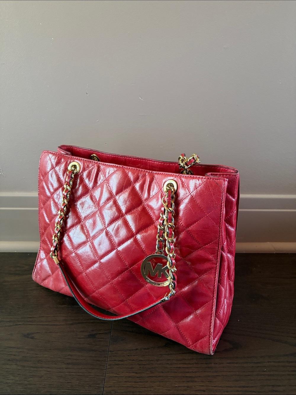 Michael Kors Red Quilted Leather Chain-Handle Tote